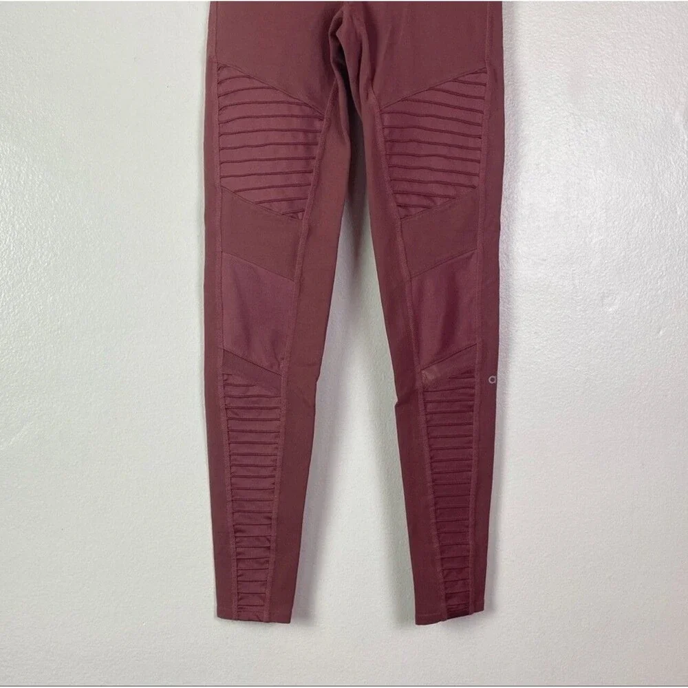 Alo Yoga Women's High-Waist Mesh Mauve Pink Moto Leggings SZ XS